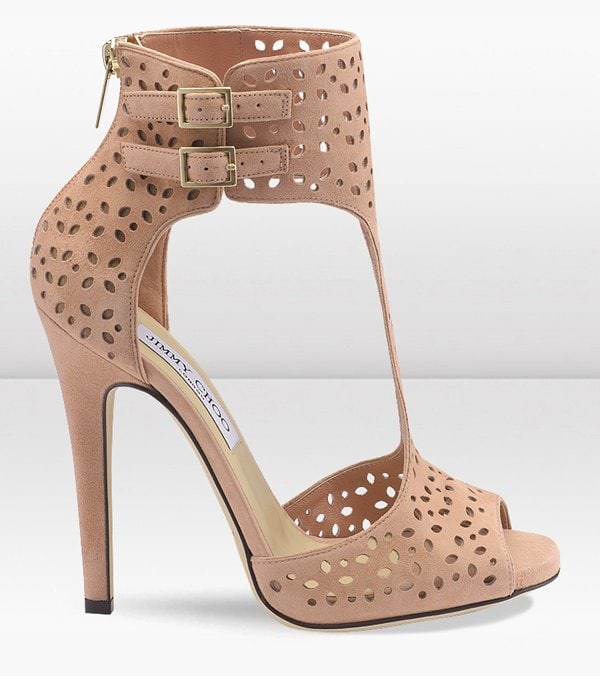 Jimmy Choo Tahi Blush Perforated Suede Sandal Booties