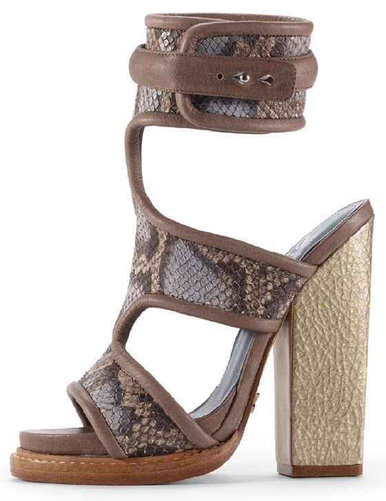 Monika Chiang "Faiza" Cuff Sandals in Taupe Python