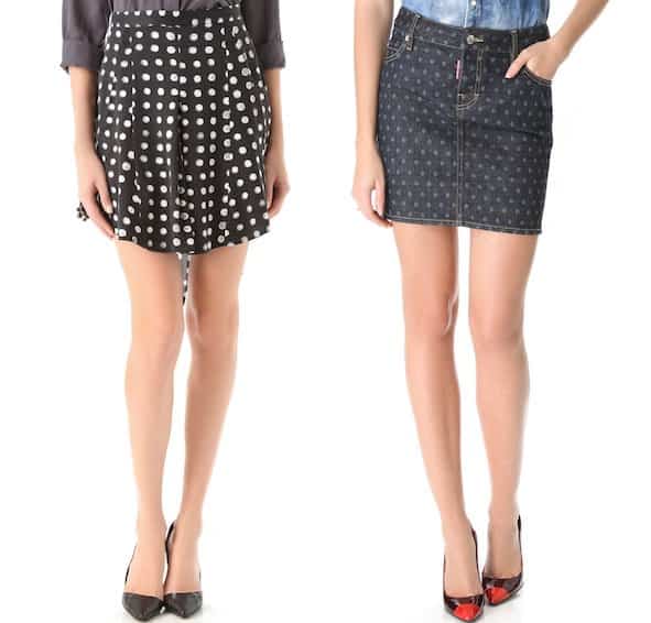 Kelly Wearstler Nautilus Print Skirt in Black/Ivory and DSQUARED2 Dotted Skirt in Blue
