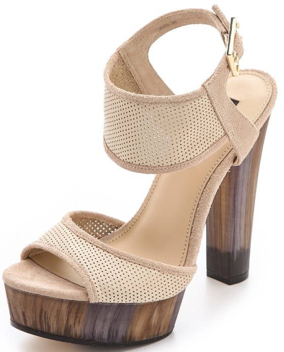 Rachel Zoe "Lexi" Perforated Platform Sandals in Straw