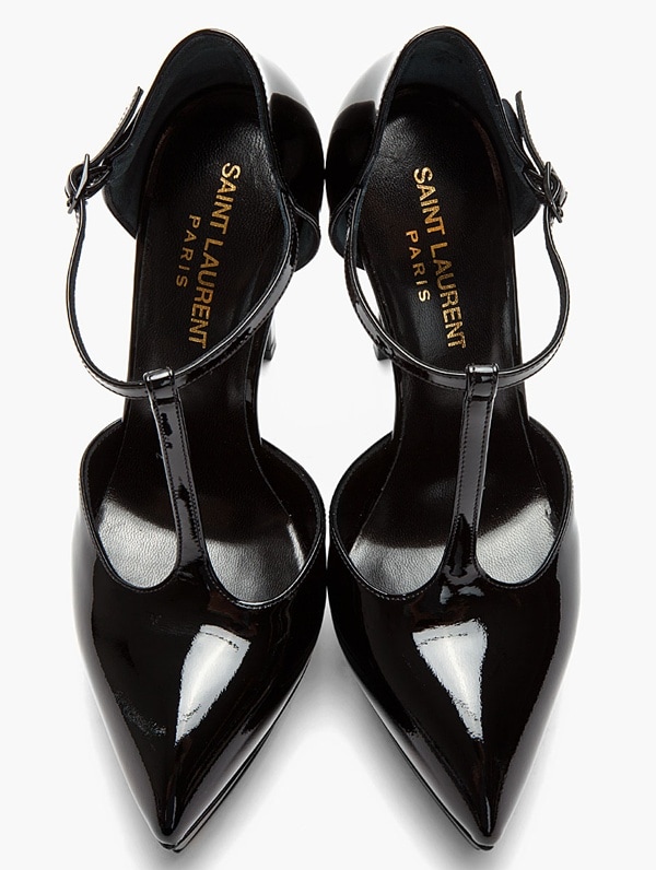 Saint Laurent Black Pantent T-Strap Pumps