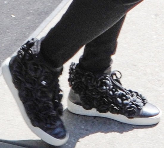 Paula Patton in Flower-Embellished Chanel High Top Sneakers