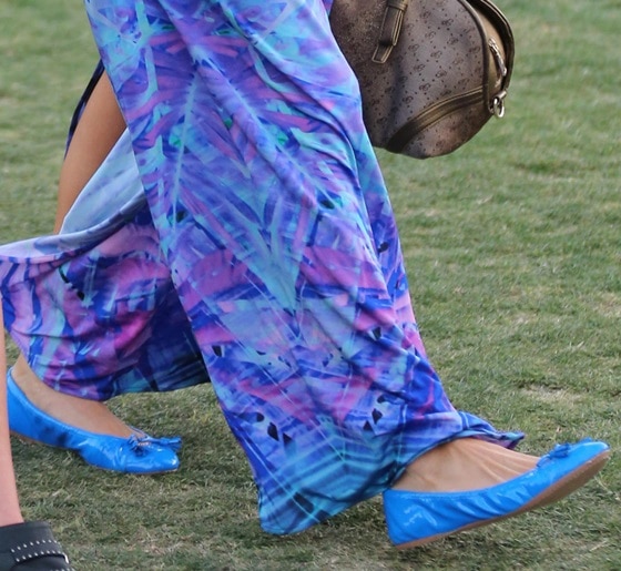 Paris Hilton wearing flats with her boho dresses at the Coachella Music Festival, April 12–14, 2013