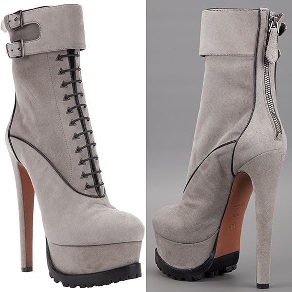 Alaia Grey Chamois Leather Platform Boots