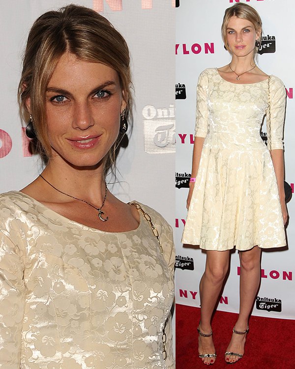 Angela Lindvall showcased a timeless and elegant style in a floral dress paired with black heels