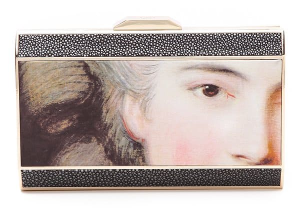 Anya Hindmarch's 'Duchess Lady' clutch, inspired by Gainsborough's paintings, features a printed portrait and exquisite stingray trim