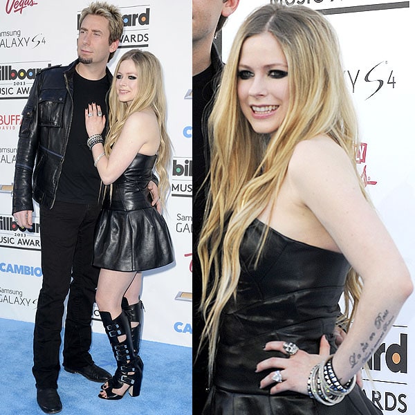 Avril Lavigne updates her signature skater style with trendy Laurence Dacade 'Dolene' knee-high gladiator sandals at the 2013 Billboard Music Awards