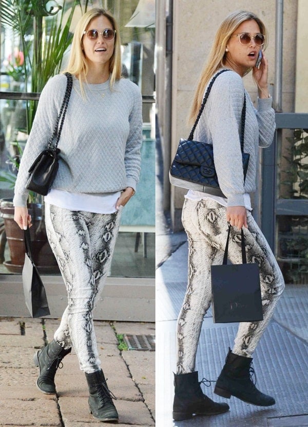 Bar Refaeli wears skinny snakeskin-printed jeans by Joe's Jeans out shopping in Milan