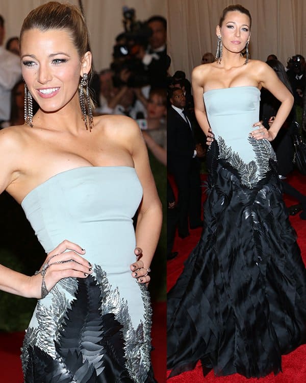 Blake Lively avoids punk but dazzles in a dramatic feathered Gucci gown at the Met Gala