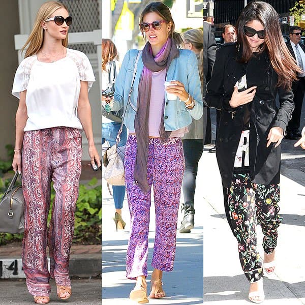 Style Icons in Comfort: Rosie Huntington-Whiteley, Alessandra Ambrosio, and Selena Gomez make a statement in pajama pants