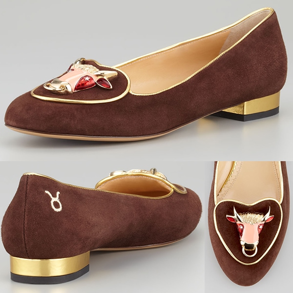 Charlotte Olympia Birthday Taurus Zodiac Smoking Slipper in Brown1