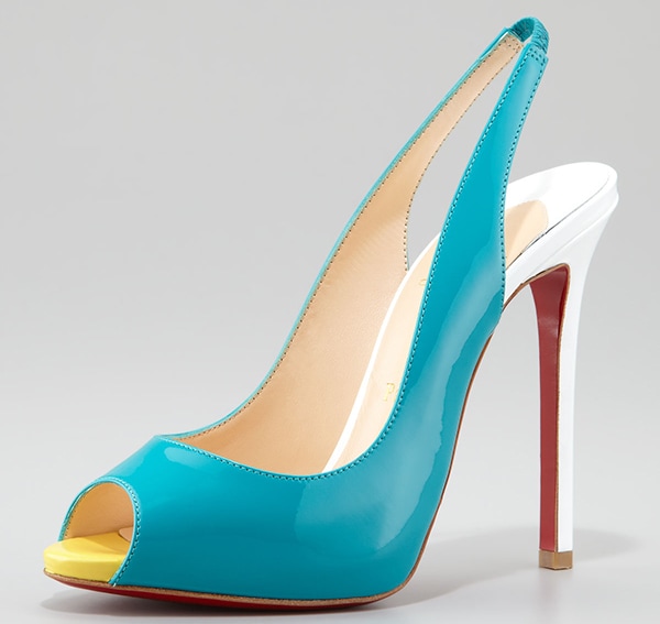 Christian Louboutin Flo Colorblock Patent Red Sole Slingback in Caraibes/Canari