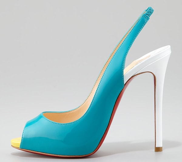 Christian Louboutin Flo Colorblock Patent Red Sole Slingback in Caraibes/Canari