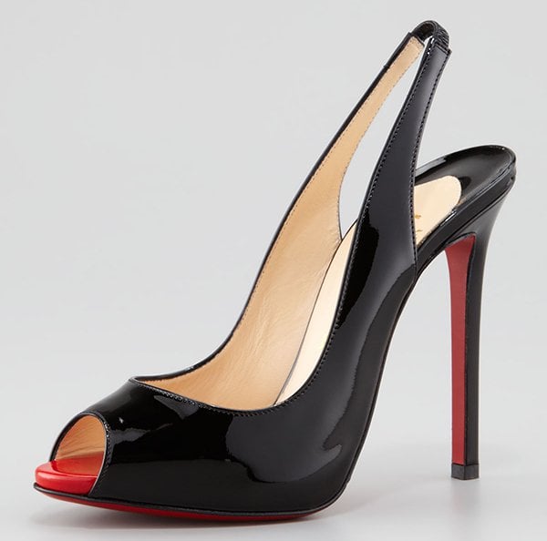 Christian Louboutin Flo Patent Red Sole Slingback in Black