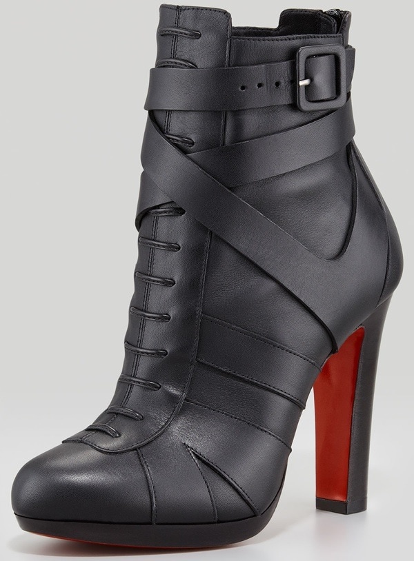 Christian Louboutin 'Lamu' Leather Lace-Up Platform Red-Sole Booties