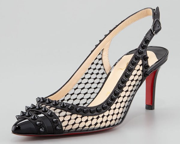 Christian Louboutin Manovra Spiked Lace Red Sole Slingback Pumps