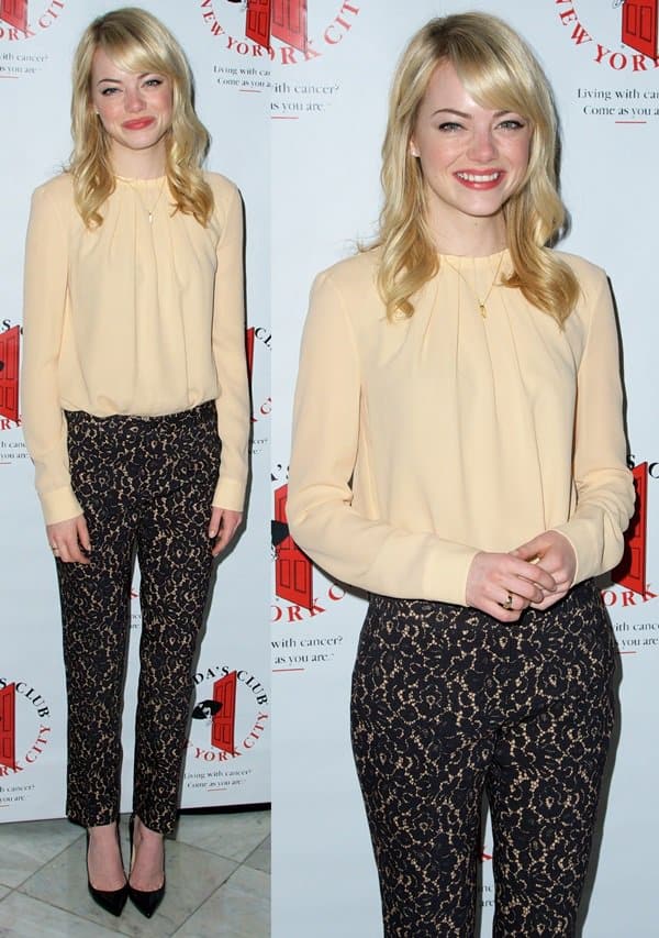 Emma Stone wears pajama pants at the Gilda's Club NYC 6th Annual Benefit Luncheon celebrating women working and living with cancer