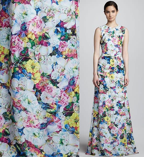 Erdem's long dress showcases a refined floral print that elegantly drifts away from traditional couch associations