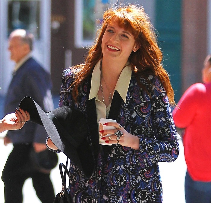 Florence Welch exudes 70s chic with a wide-brimmed floppy hat during a casual stroll in East Village, Manhattan (May 1, 2013)