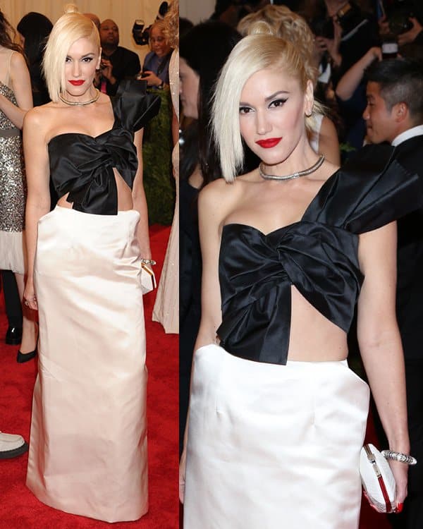 Gwen Stefani stays true to her punk roots with a minimalist black-and-white outfit by Maison Martin Margiela at the Met Gala