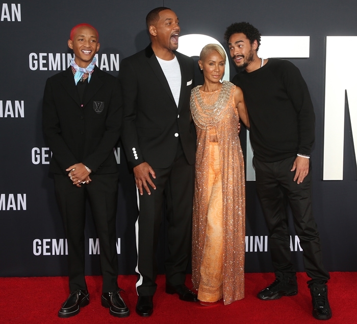 Jaden Smith, Will Smith, Jada Pinkett Smith, and Trey Smith attend Gemini Man premiere