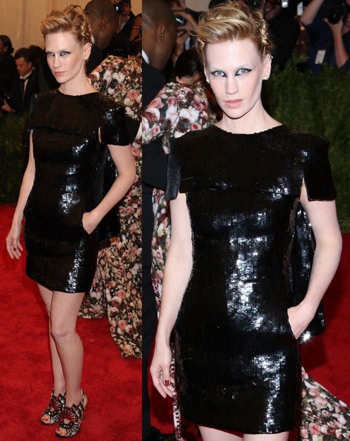 January Jones on the red carpet at the 2013 Met Gala held at the Metropolitan Museum of Art in New York City on May 6, 2013