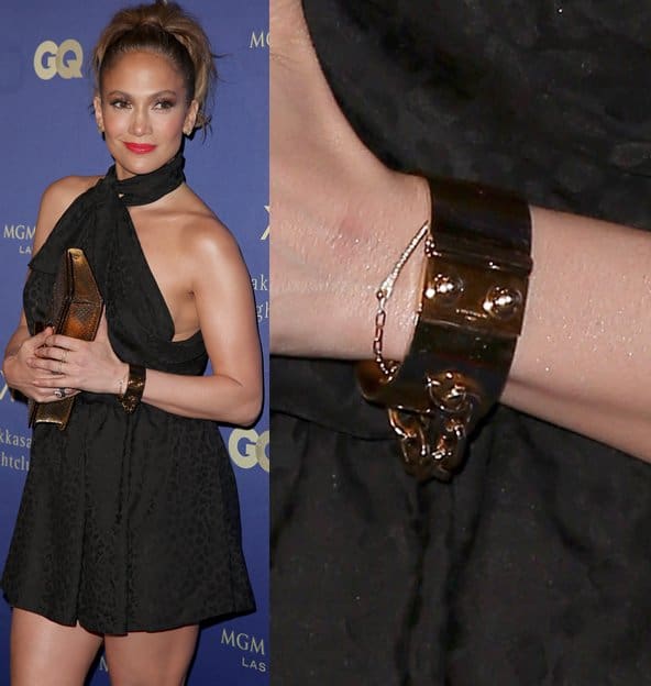 Jennifer Lopez in a Saint Laurent halter mini dress at the Hakkasan Las Vegas Grand Opening