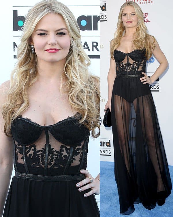 Jennifer Morrison turns heads in a revealing Kristian Aadnevik gown that combines lingerie-inspired corset styling with a sheer skirt at the 2013 Billboard Music Awards