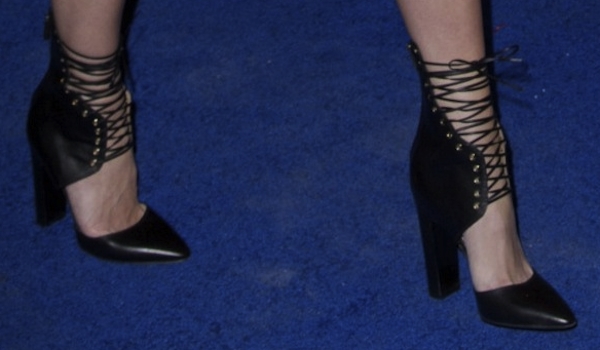 Julie Henderson rocking Ferragamo lace-up pumps