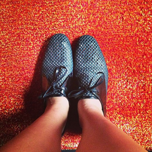 Julissa Bermudez shows off her Balenciaga perforated derby shoes