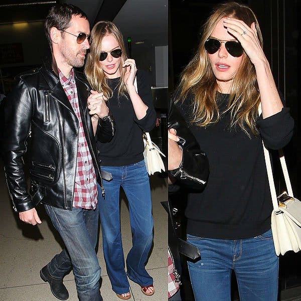 Kate Bosworth and fiancé Michael Polish make a stylish arrival at LAX, showcasing their casual post-gala looks