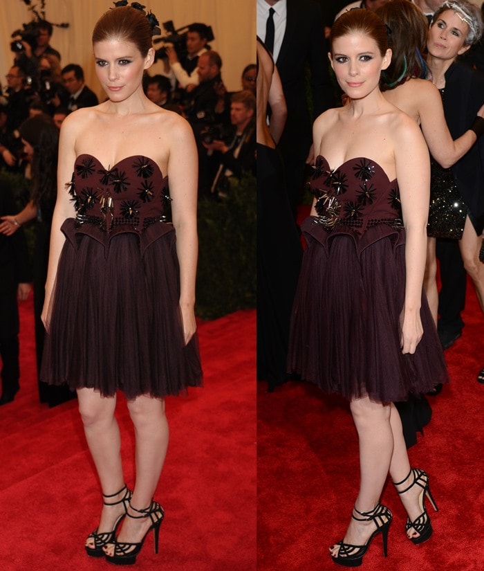 Kate Mara on the red carpet at the 2013 Met Gala held at the Metropolitan Museum of Art in New York City on May 6, 2013
