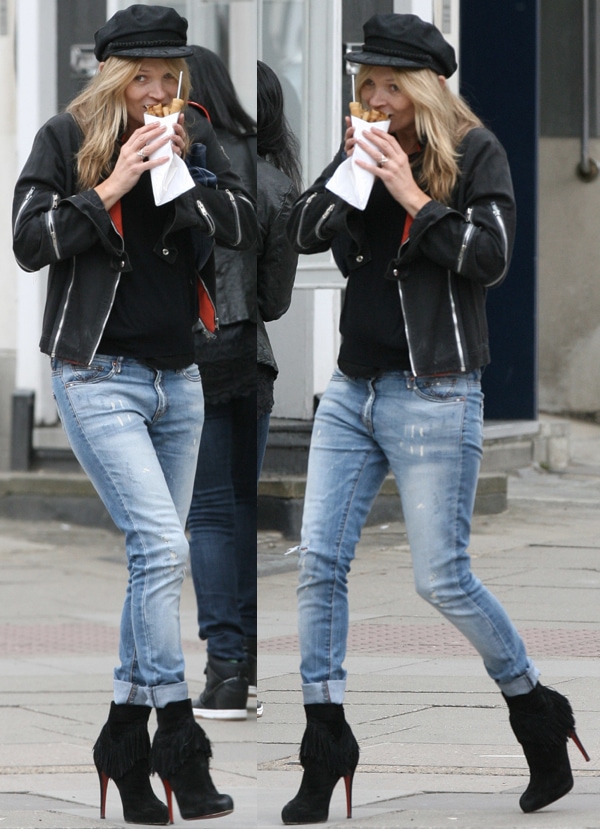 Kate Moss Eats Crepes in Rom Fringed Suede Ankle Boots