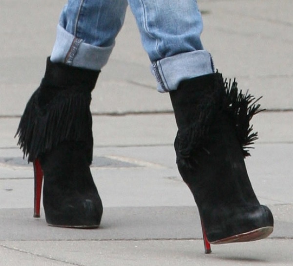 Kate Moss wearing Christian Louboutin Rom fringed suede ankle boots