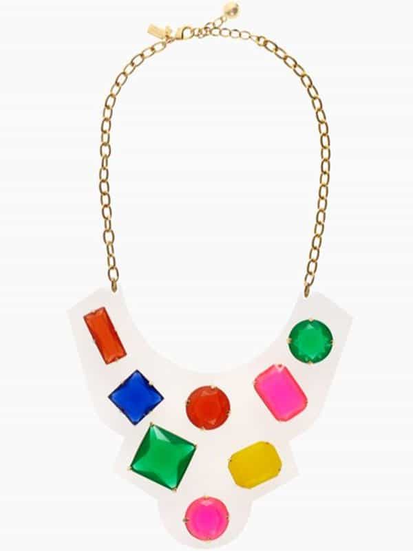Detailed view of the Kate Spade 'Cameo Jewels' Bib Necklace featuring faceted resin jewels on a gold-plated chain