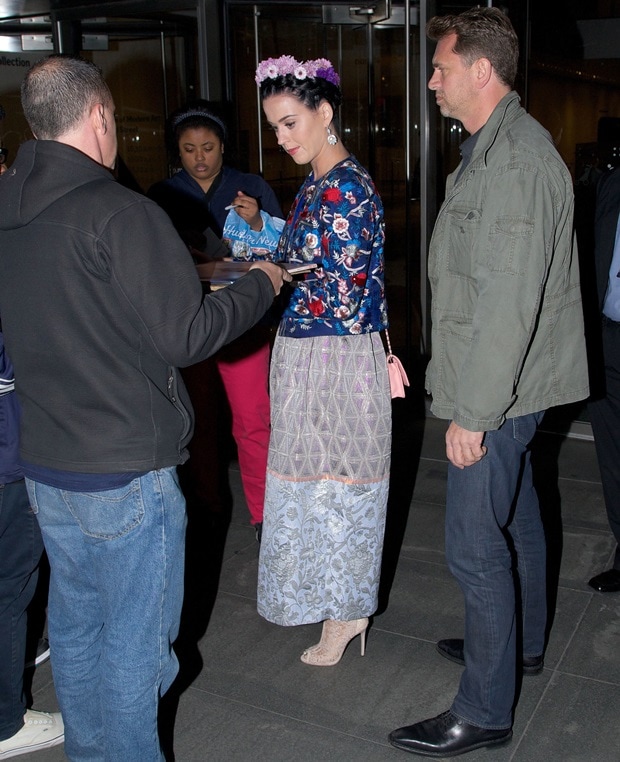 Katy Perry arrives in style at The Museum of Modern Art for the special screening of 'The Great Gatsby' on May 6, 2013, wearing an elegant Alice + Olivia jacket