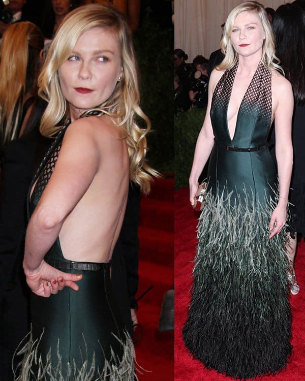Kirsten Dunst opts for a daring open-back Louis Vuitton gown, bringing unique flair to the Met Gala