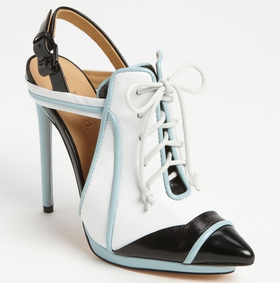 An arresting lace-up vamp fronts a daring, menswear-inspired pump