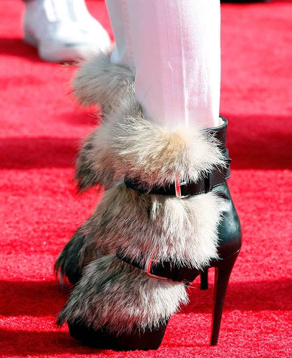 Nicki Minaj rocks Christian Louboutin Toundra fur boots