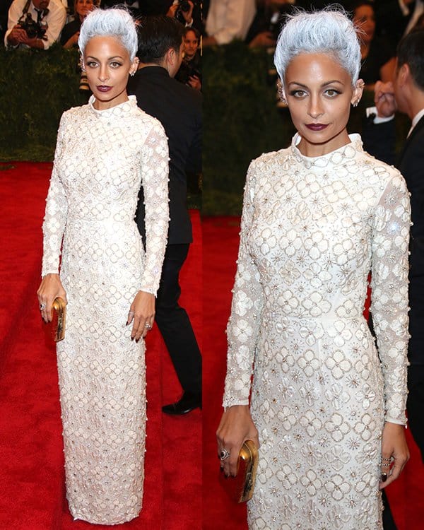 Nicole Richie channels her inner Storm with white-dyed hair and dark makeup at the 2013 Met Gala