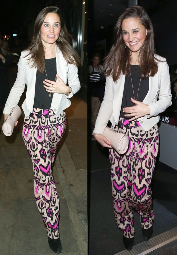 Pippa Middleton in printed trousers by Temperley London