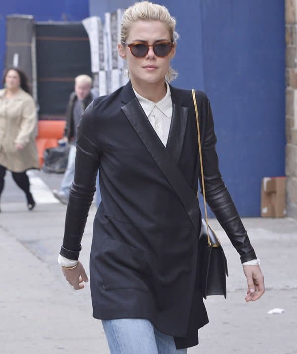 Rachael Taylor, the acclaimed Australian actress, strolls through West Village, NYC, showcasing her flawless denim style on May 6, 2013