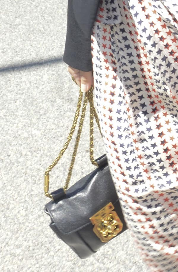 Detail spotlight: Rachel Bilson’s Chloe 'Mini Elsie' handbag featuring a gold-tone twisted chain link, Cannes 2013