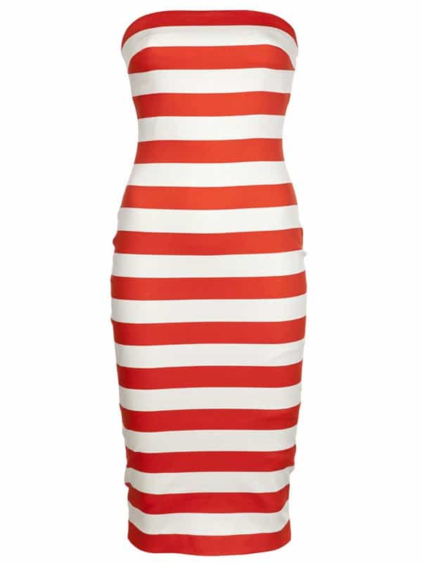 Detail of the Robert Rodriguez striped strapless dress previously available at major retailers