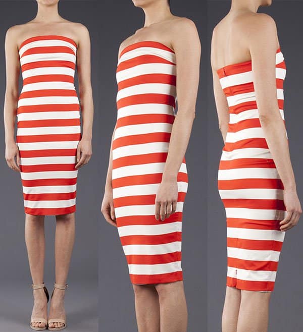Close-up of the $380 Robert Rodriguez Striped Strapless Dress