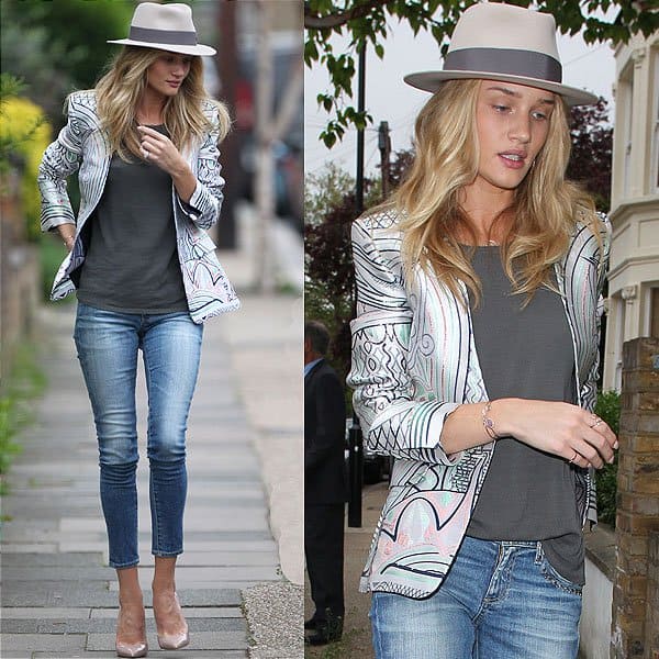 Rosie Huntington-Whiteley looking stylish in Western studded AG Adriano Goldschmied jeans