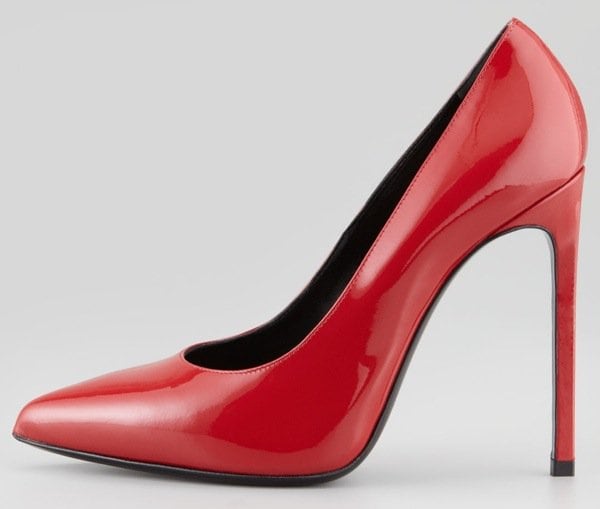 Claret Red Saint Laurent Pointed-Toe Patent Leather Pump