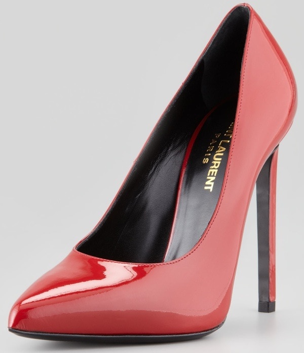 Claret Red Saint Laurent Pointed-Toe Patent Leather Pump