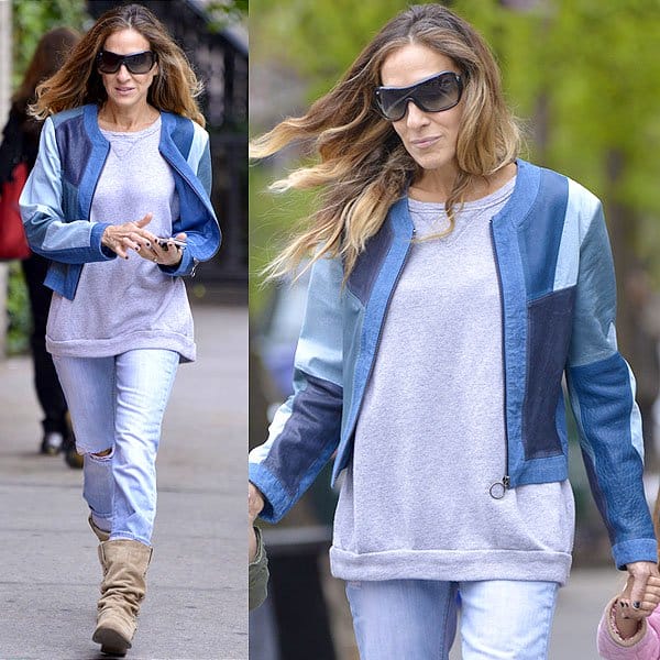 On April 30, 2013, Sarah Jessica Parker was seen in Manhattan, New York, wearing an M.i.h paneled denim and leather jacket
