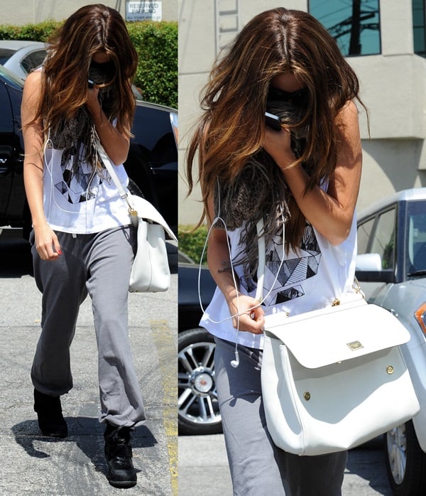 Selena Gomez wears a Stylestalker Geo Bunny tee with sweatpants